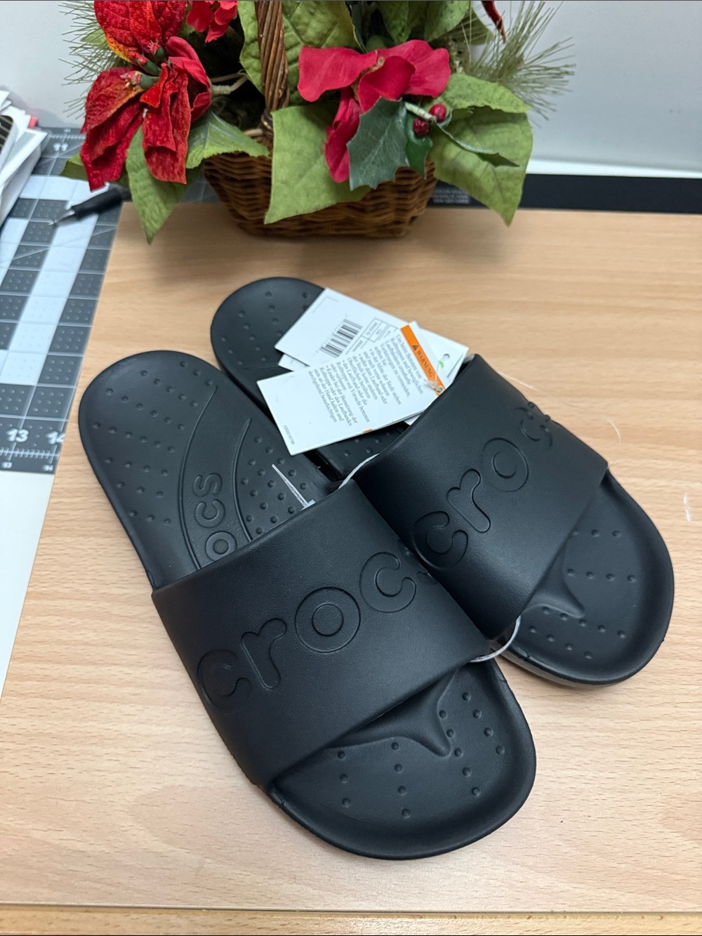 NWT CROCS Black Slide unisex  Sandals with Embossed Logo